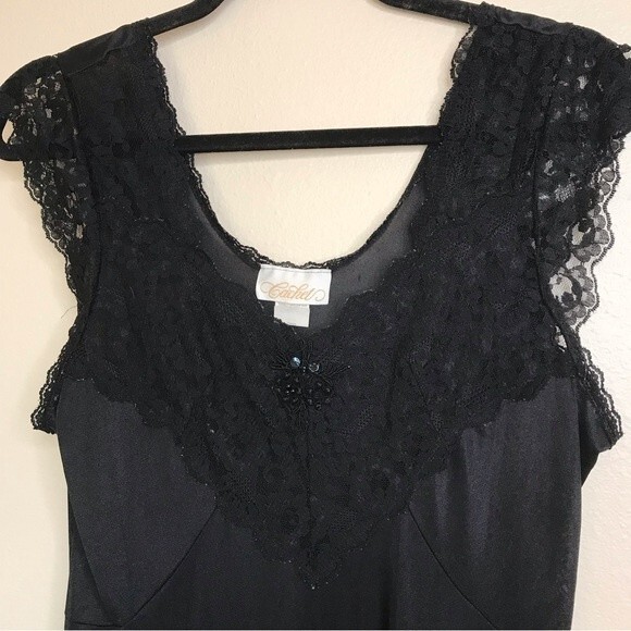 Vintage Cachet Lace Beaded Nightgown Slip Sexy Dress Black Women's Size Large - Picture 4 of 16